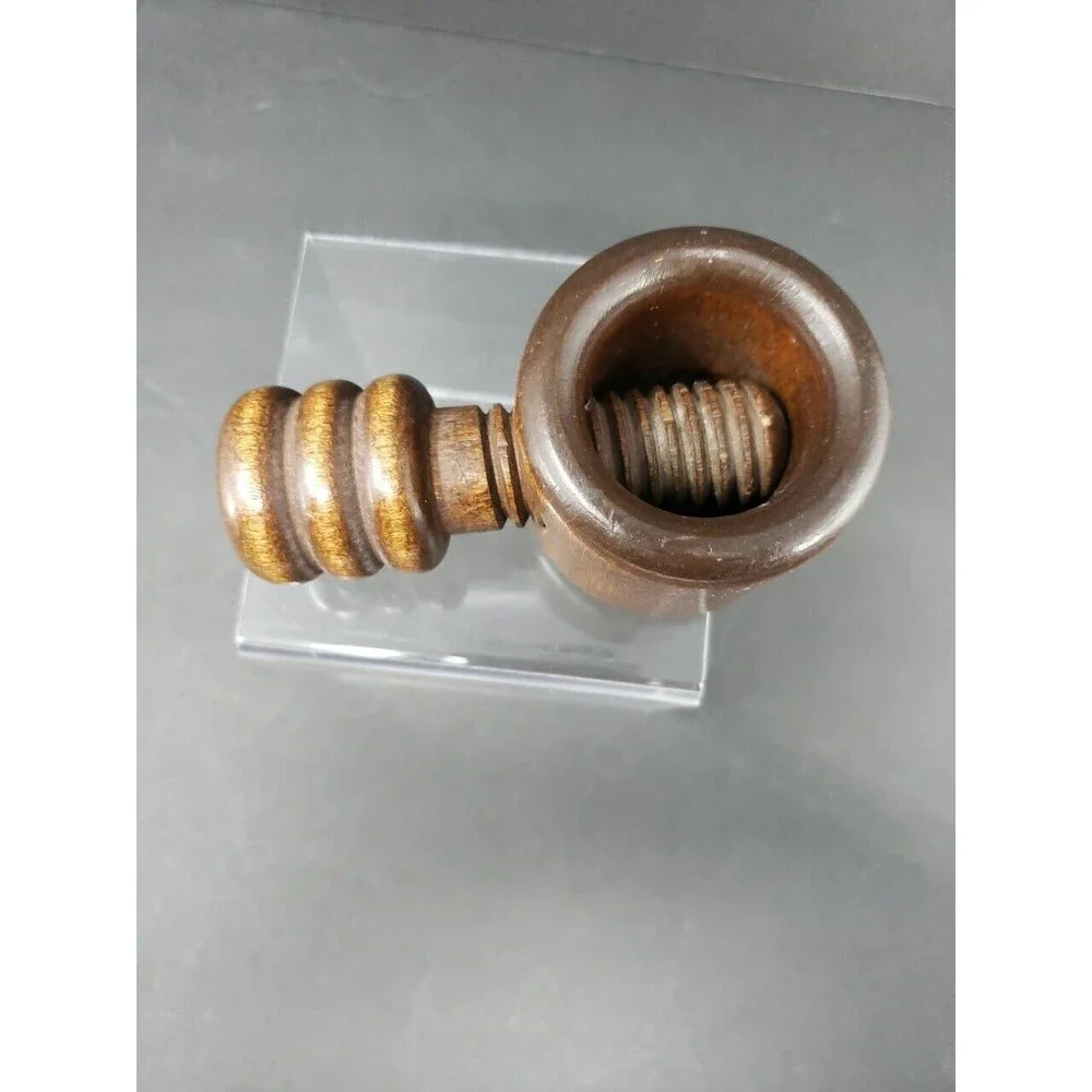 Nut Cracker Wooden Turn Screw Type Vintage Dark Solid Wood Collectible